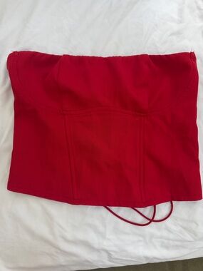 Edikted Red Lace-Up Bustier Crop Top